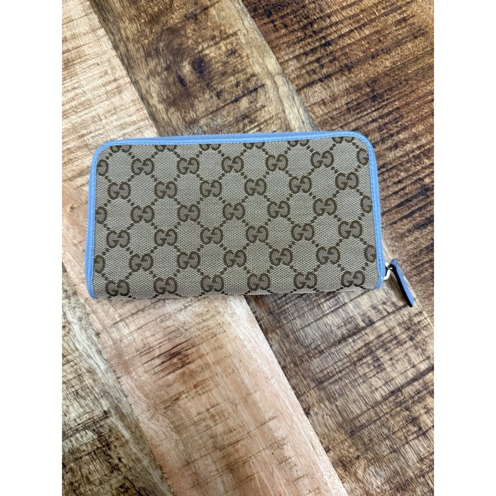 Gucci GG Canvas Round Zipper Wallet Beige Blue - Picture 2 of 9